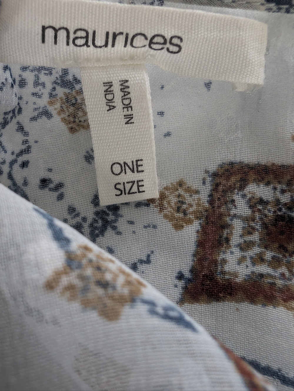 Maurices Cream, Blue & Brown Patterned Lightweight Wrap O/S - Picture 6 of 7